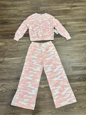 Secret Treasures Pink Camo Ribbed Lounge Set Wide Leg S 4-6 NWT